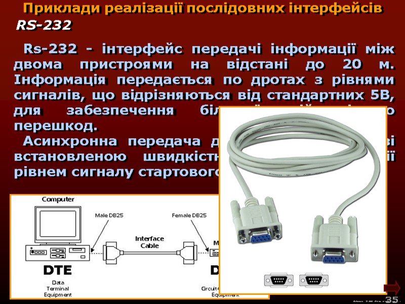 М.Кононов © 2009  E-mail: mvk@univ.kiev.ua 35  Приклади реалізації послідовних інтерфейсів RS-232 